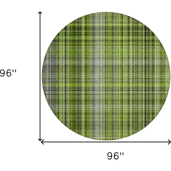 8' Round Green Round Plaid Washable Non Skid Indoor Outdoor Area Rug Photo 8