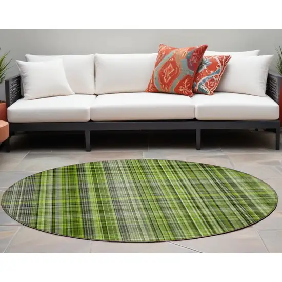 Green Black and Gray Round Plaid Washable Non Skid Indoor Outdoor Area Rug Photo 1