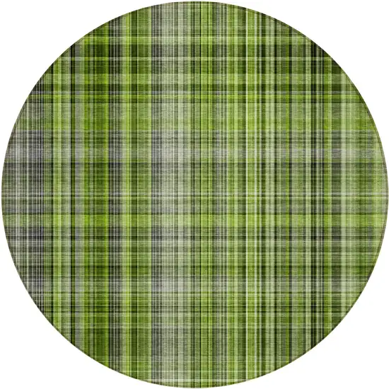 Green Black and Gray Round Plaid Washable Non Skid Indoor Outdoor Area Rug Photo 2