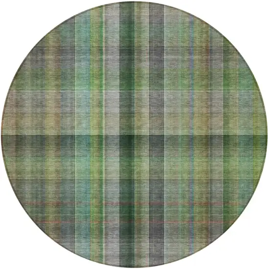 Green Round Plaid Washable Non Skid Indoor Outdoor Area Rug Photo 5