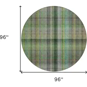 Photo of 8' Round Green Round Plaid Washable Non Skid Indoor Outdoor Area Rug