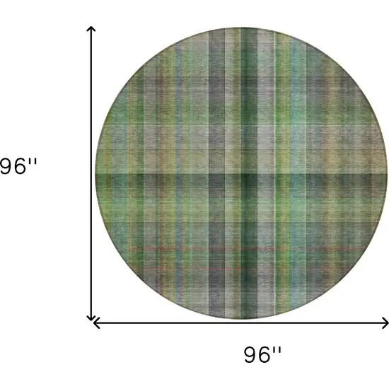 8' Round Green Round Plaid Washable Non Skid Indoor Outdoor Area Rug Photo 3