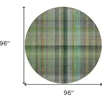 Photo of 8' Round Green Round Plaid Washable Non Skid Indoor Outdoor Area Rug