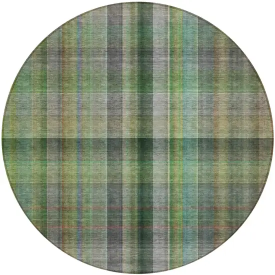 Green Round Plaid Washable Non Skid Indoor Outdoor Area Rug Photo 2