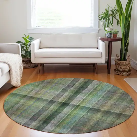 Green Round Plaid Washable Non Skid Indoor Outdoor Area Rug Photo 9