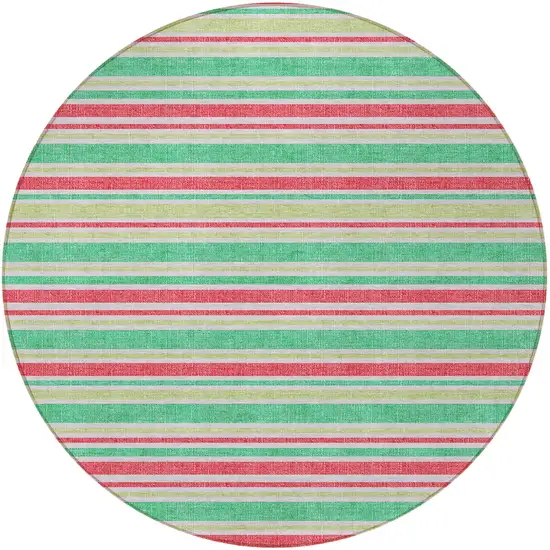 8' Round Green Round Striped Washable Non Skid Indoor Outdoor Area Rug Photo 5