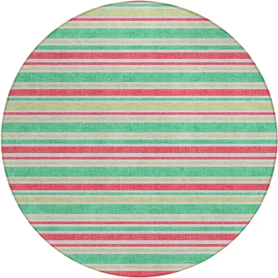 8' Round Green Round Striped Washable Non Skid Indoor Outdoor Area Rug Photo 2