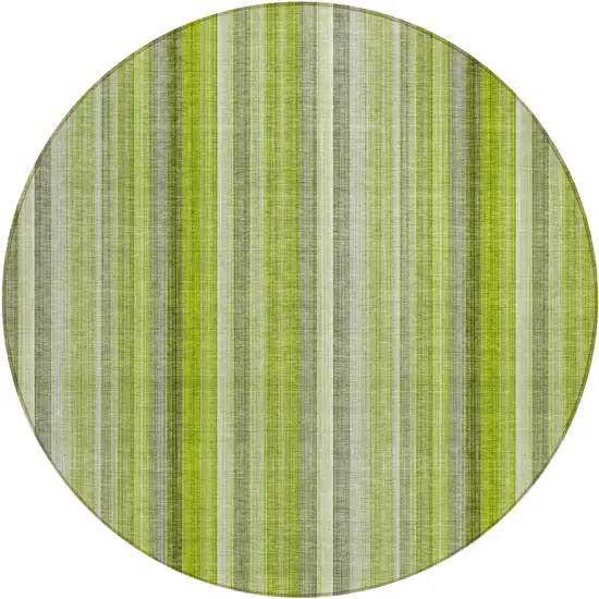 8' Round Green Round Striped Washable Non Skid Indoor Outdoor Area Rug Photo 2