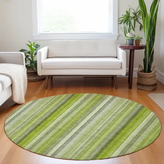 Green Round Striped Washable Non Skid Indoor Outdoor Area Rug Photo 9