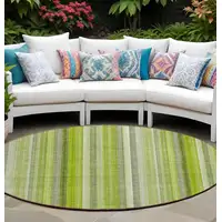 Photo of 8' Round Green Round Striped Washable Non Skid Indoor Outdoor Area Rug