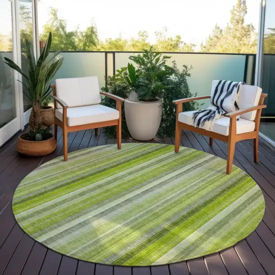 Green Round Striped Washable Non Skid Indoor Outdoor Area Rug Photo 8