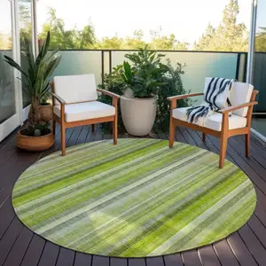 Photo of 8' Round Green Round Striped Washable Non Skid Indoor Outdoor Area Rug