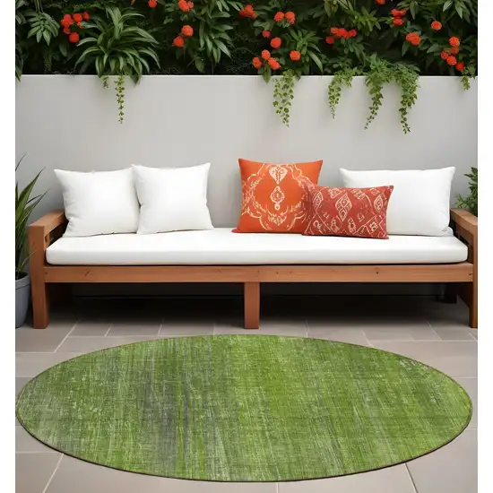 Green Round Striped Washable Non Skid Indoor Outdoor Area Rug Photo 1