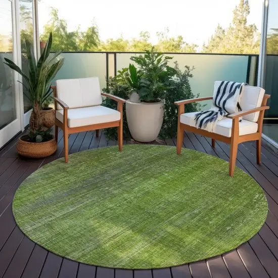 8' Round Green Round Striped Washable Non Skid Indoor Outdoor Area Rug Photo 8