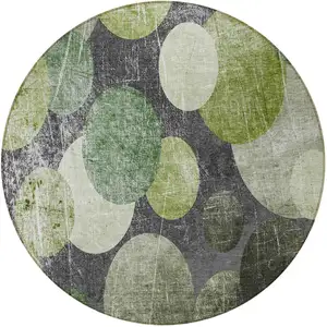 Photo of 8' Round Green and Gray Round Abstract Washable Non Skid Indoor Outdoor Area Rug