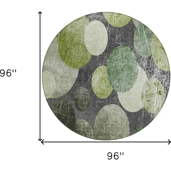 8' Round Green and Gray Round Abstract Washable Non Skid Indoor Outdoor Area Rug Photo 8