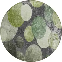 Photo of 8' Round Green and Gray Round Abstract Washable Non Skid Indoor Outdoor Area Rug