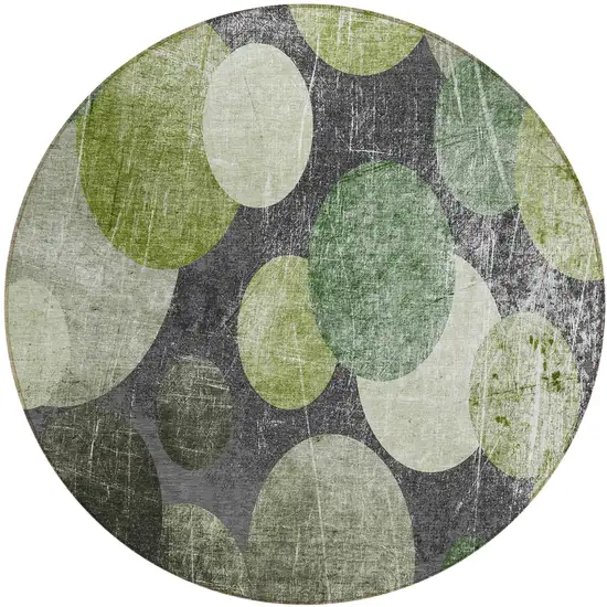 Green and Gray Round Abstract Washable Non Skid Indoor Outdoor Area Rug Photo 2