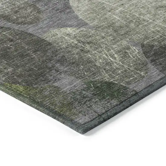 8' Round Green and Gray Round Abstract Washable Non Skid Indoor Outdoor Area Rug Photo 5