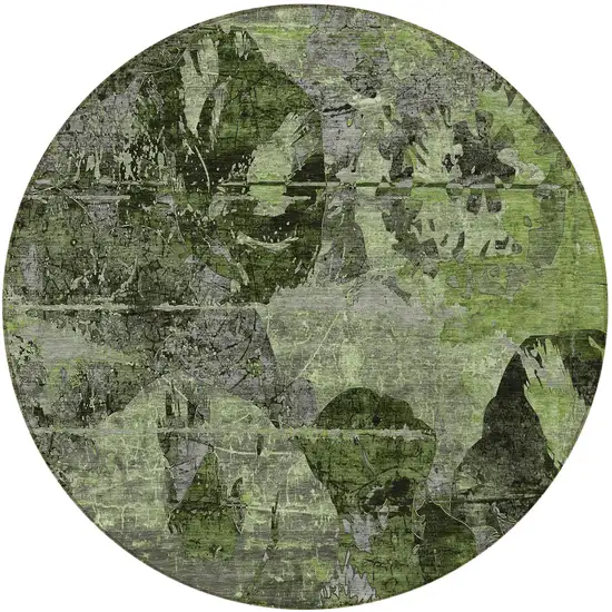 Green and Gray Round Floral Washable Non Skid Indoor Outdoor Area Rug Photo 5