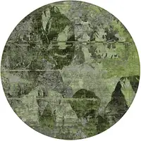 Photo of 8' Round Green and Gray Round Floral Washable Non Skid Indoor Outdoor Area Rug