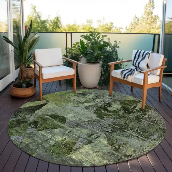 Green and Gray Round Floral Washable Non Skid Indoor Outdoor Area Rug Photo 8