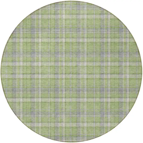 Green and Gray Round Plaid Washable Non Skid Indoor Outdoor Area Rug Photo 4