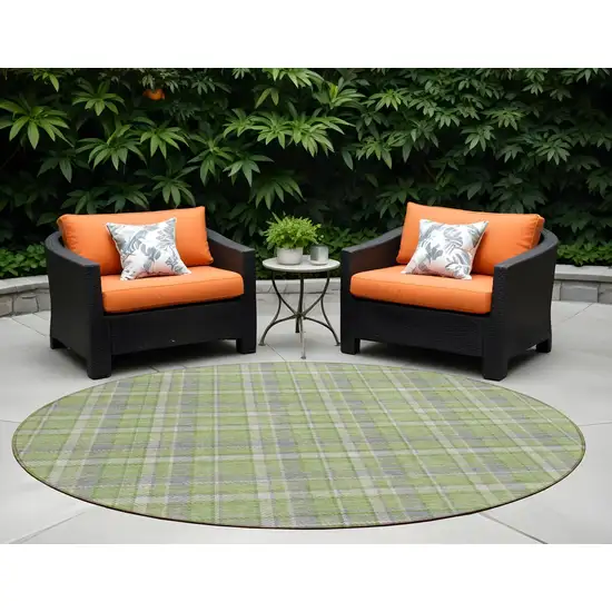 Green and Gray Round Plaid Washable Non Skid Indoor Outdoor Area Rug Photo 1