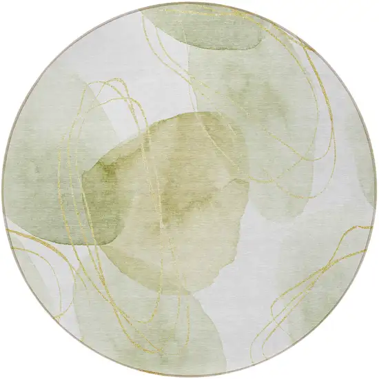 8' Round Green and Ivory Round Abstract Washable Non Skid Indoor Outdoor Area Rug Photo 5