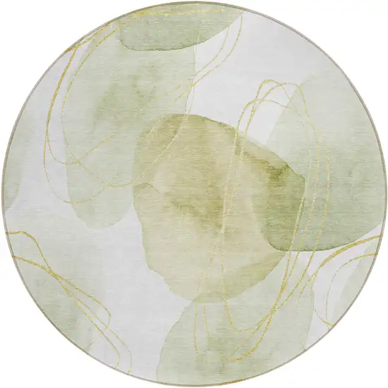 8' Round Green and Ivory Round Abstract Washable Non Skid Indoor Outdoor Area Rug Photo 2