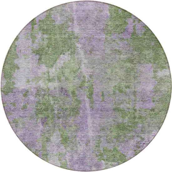 8' Round Green and Purple Round Abstract Washable Non Skid Indoor Outdoor Area Rug Photo 2