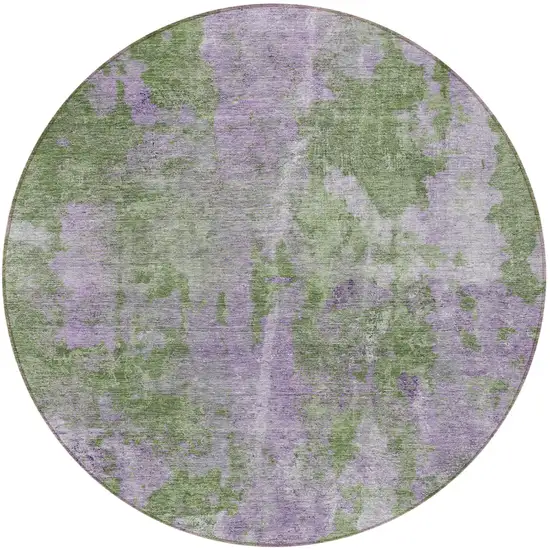 8' Round Green and Purple Round Abstract Washable Non Skid Indoor Outdoor Area Rug Photo 4