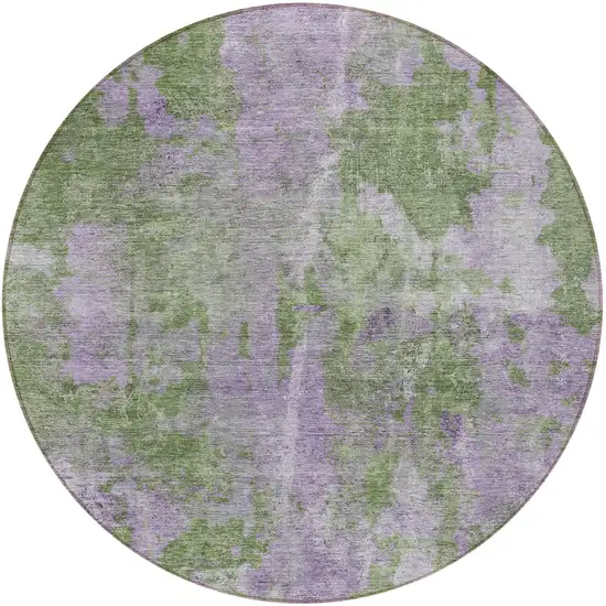 8' Round Green and Purple Round Abstract Washable Non Skid Indoor Outdoor Area Rug Photo 5