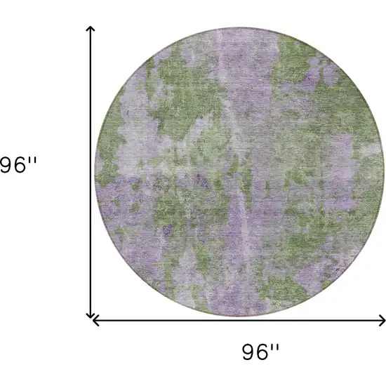 8' Round Green and Purple Round Abstract Washable Non Skid Indoor Outdoor Area Rug Photo 3