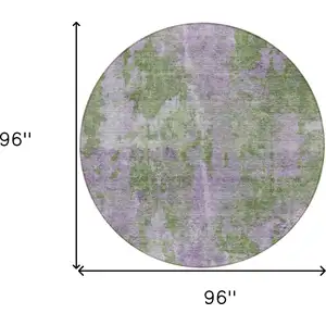 Photo of 8' Round Green and Purple Round Abstract Washable Non Skid Indoor Outdoor Area Rug