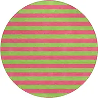 Photo of 8' Round Green and Red Round Striped Washable Non Skid Indoor Outdoor Area Rug