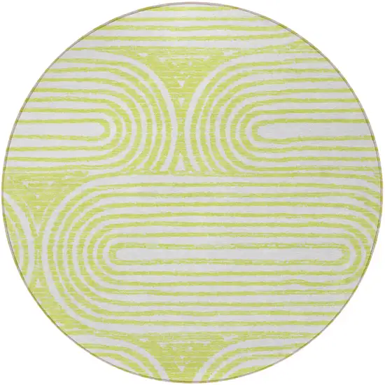 8' Round Green and White Round Abstract Washable Non Skid Indoor Outdoor Area Rug Photo 5