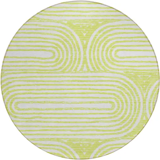 8' Round Green and White Round Abstract Washable Non Skid Indoor Outdoor Area Rug Photo 2