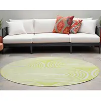 Photo of 8' Round Green and White Round Abstract Washable Non Skid Indoor Outdoor Area Rug