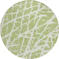 Photo of 8' Round Green and White Round Abstract Washable Non Skid Indoor Outdoor Area Rug