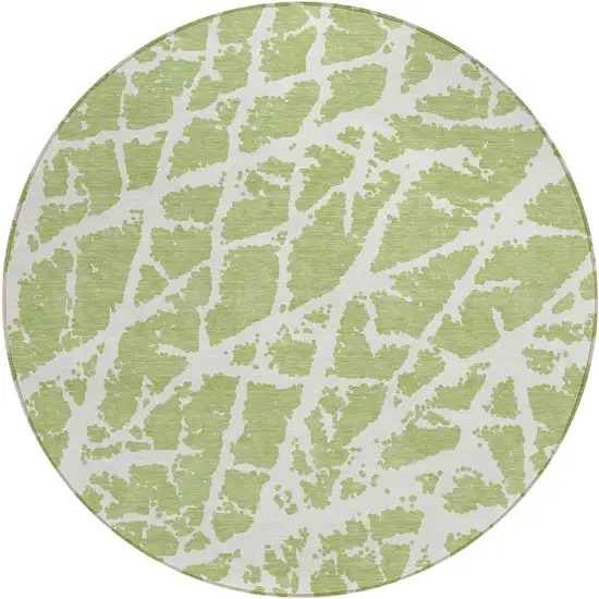 8' Round Green and White Round Abstract Washable Non Skid Indoor Outdoor Area Rug Photo 2