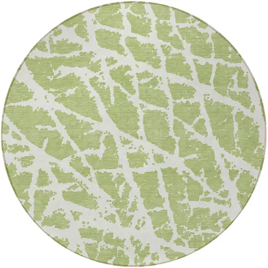 8' Round Green and White Round Abstract Washable Non Skid Indoor Outdoor Area Rug Photo 4