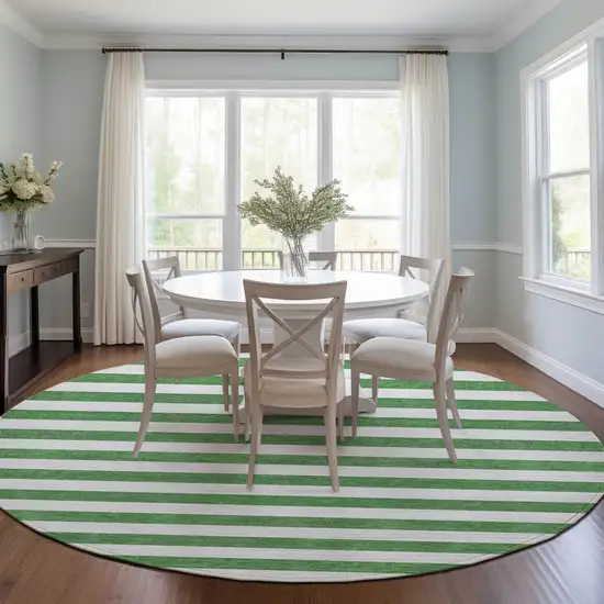 Green and White Round Striped Washable Indoor Outdoor Area Rug Photo 6