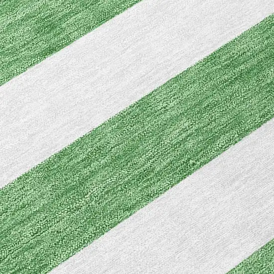 Green and White Round Striped Washable Indoor Outdoor Area Rug Photo 4