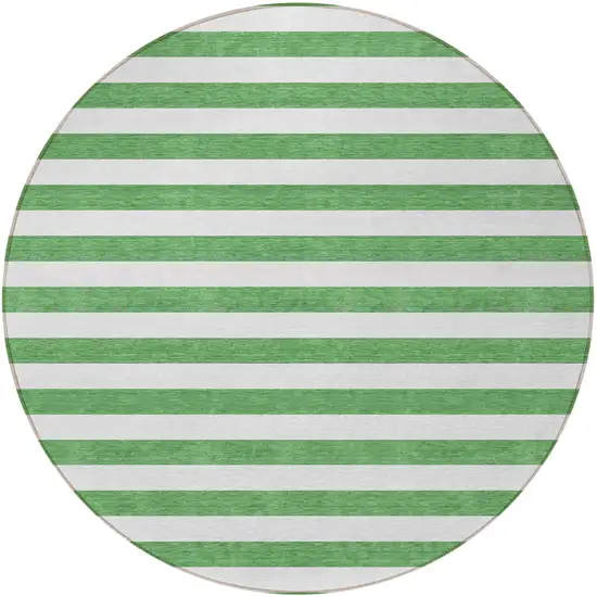 Green and White Round Striped Washable Indoor Outdoor Area Rug Photo 2