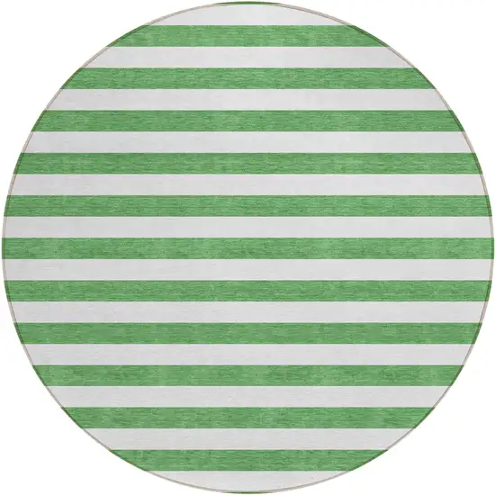 Green and White Round Striped Washable Indoor Outdoor Area Rug Photo 1