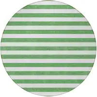 Photo of 8' Round Green and White Round Striped Washable Non Skid Indoor Outdoor Area Rug