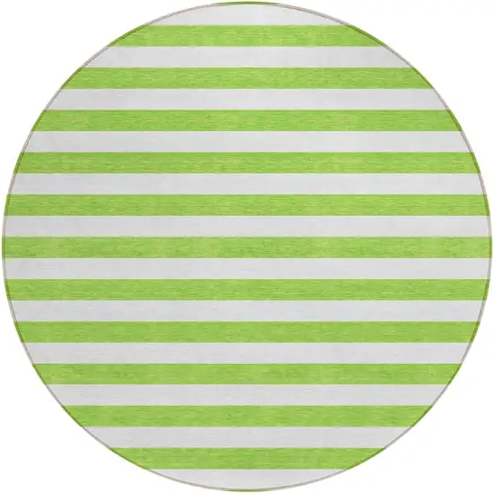 8' Round Green and White Round Striped Washable Non Skid Indoor Outdoor Area Rug Photo 2