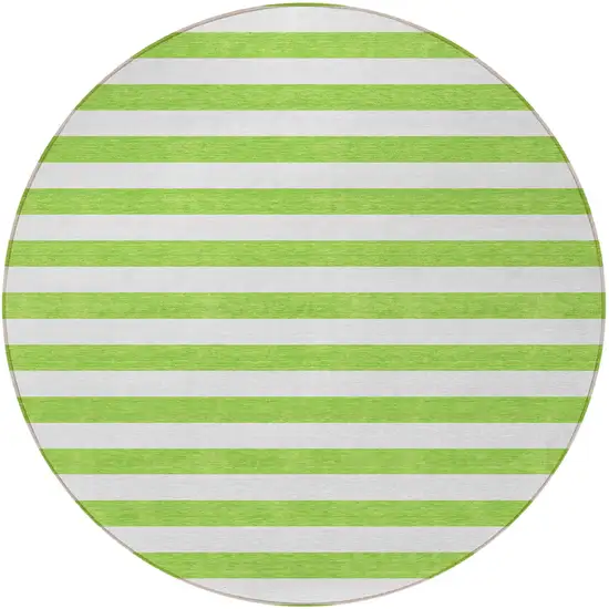 8' Round Green and White Round Striped Washable Non Skid Indoor Outdoor Area Rug Photo 4