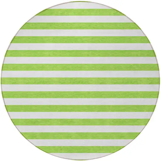 Green and White Round Striped Washable Non Skid Indoor Outdoor Area Rug Photo 4